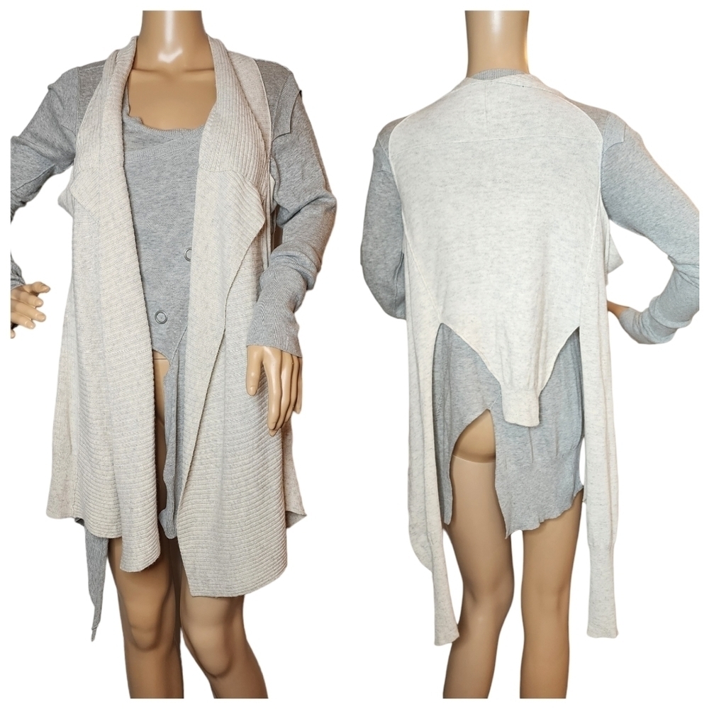 Allsaints Draped Sweater Cardigan Lambswool Cashmere Angora Size 12 Grey Beige
